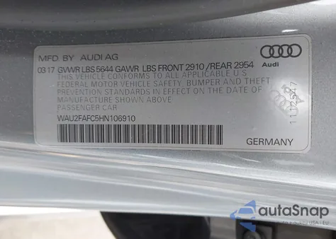 2017 Audi S7 4.0T Premium Plus z USA, uszkodzony, nr VIN WAU2FAFC5HN106910